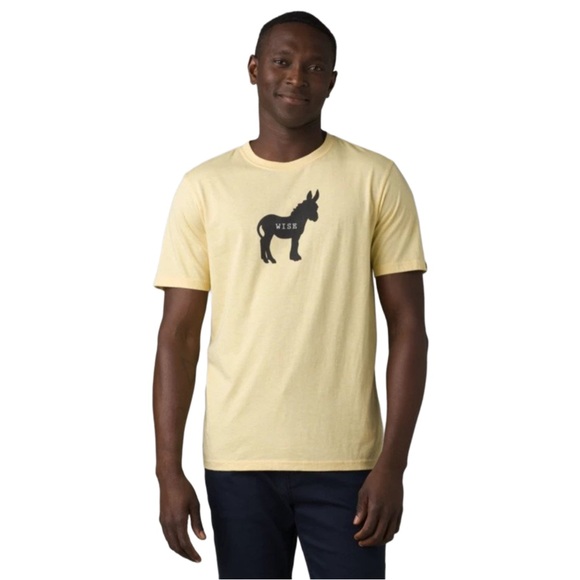 Men's Prana Sunlight Heather Yellow Wise Ass Journeyman T-Shirt NWT Size M - Picture 1 of 7